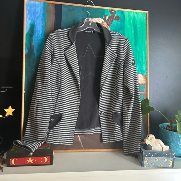 Gray Striped Boho Blazer with Star Detail Size 10 - Picture 2 of 16